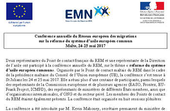 Conférence annuelle du Réseau européen des migrations sur la réforme du système d’asile européen commun - Malte, 24-25 mai 2017
