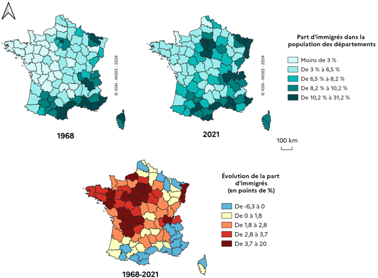 Figure 2 - Part d’immigrés dans la population des départements et évolution