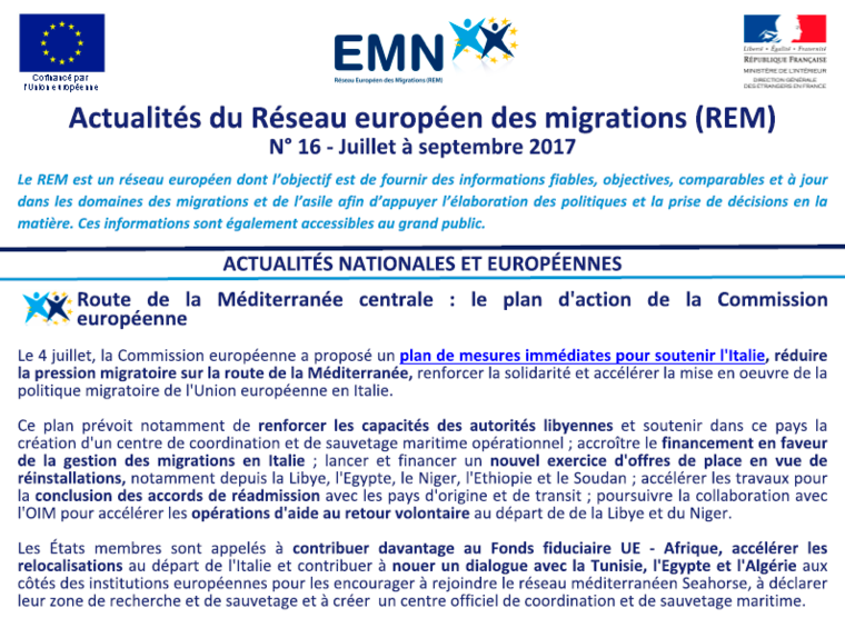 Actualités du Réseau européen des migrations n°16 - Juillet-Septembre 2017