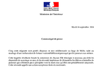 Communiqué de presse de Bernard Cazeneuve, Ministre de l’Intérieur, du 16 septembre 2014